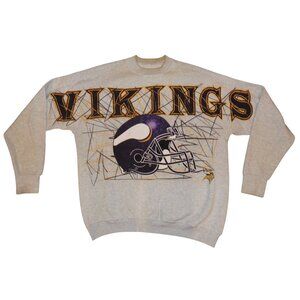 Vintage 1990s Minnesota Vikings Large Spellout Pullover Sweatshirt XL Made USA